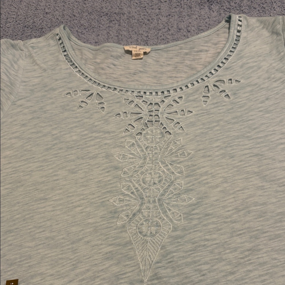 Tribal Sky Blue Embroidered Short Sleeve Top - Picture 7 of 9